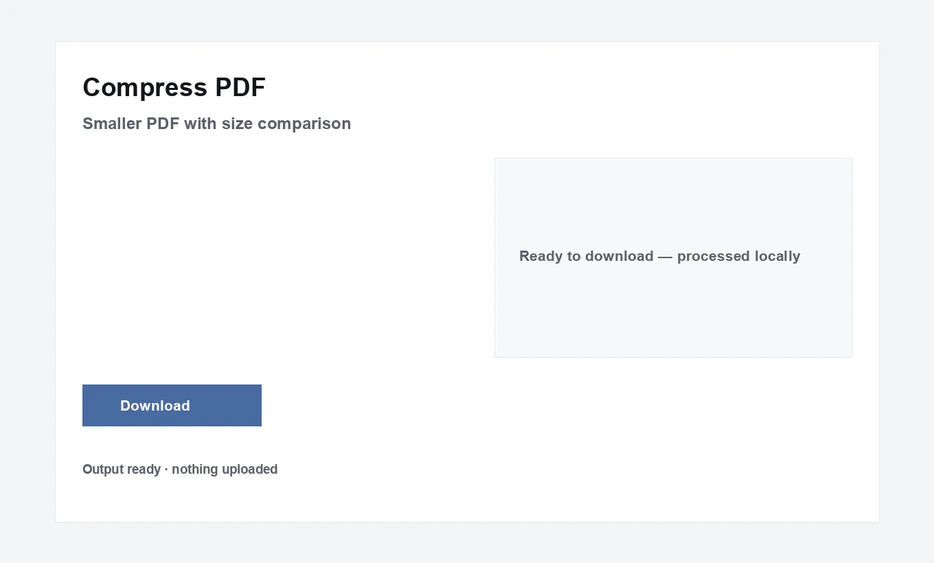 Compress PDF showing a completed compression with the before-and-after file size