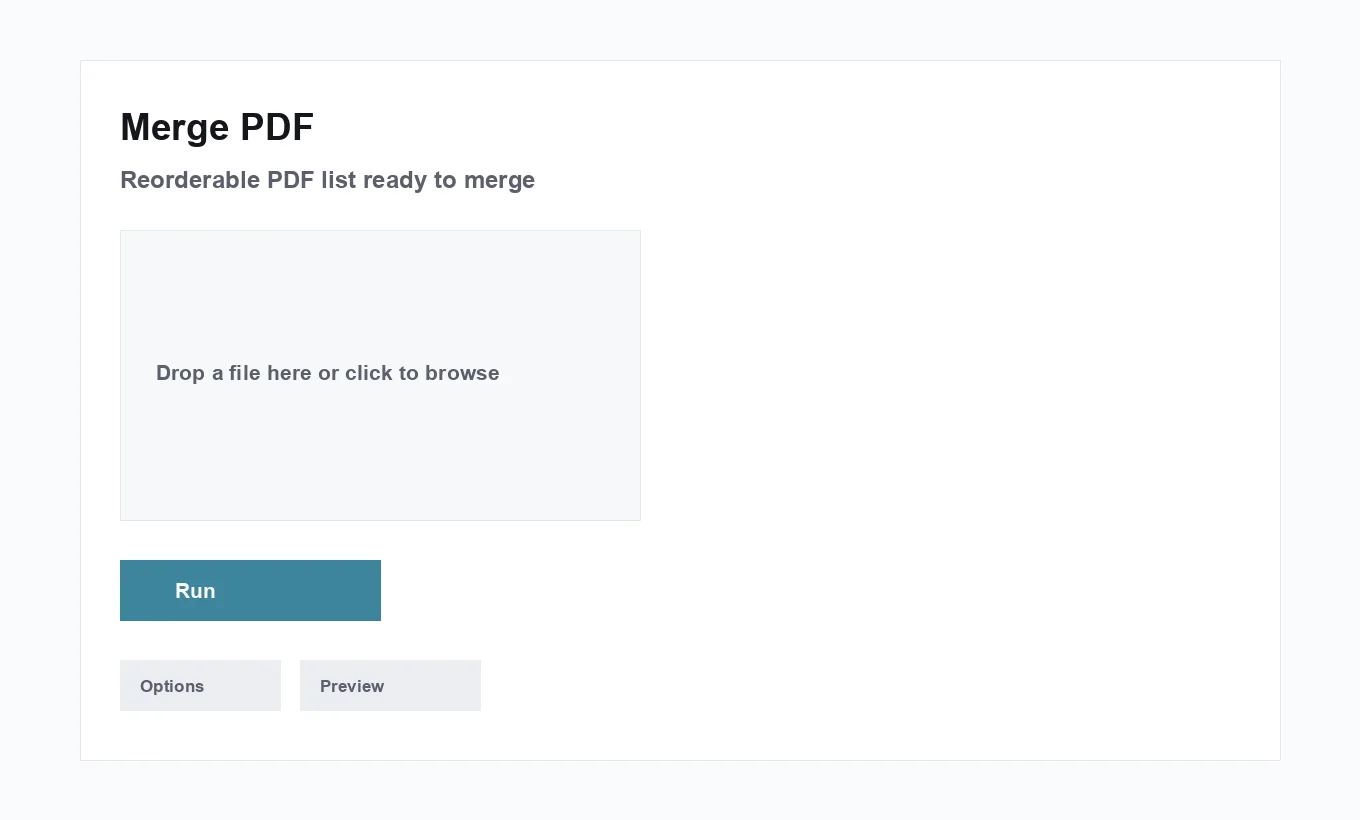Merge PDF's reorder screen with two files listed, ready to drag into order before running