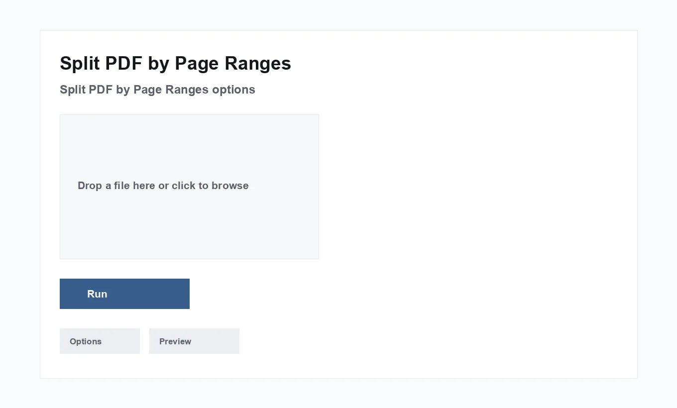 Split PDF by Page Ranges options
