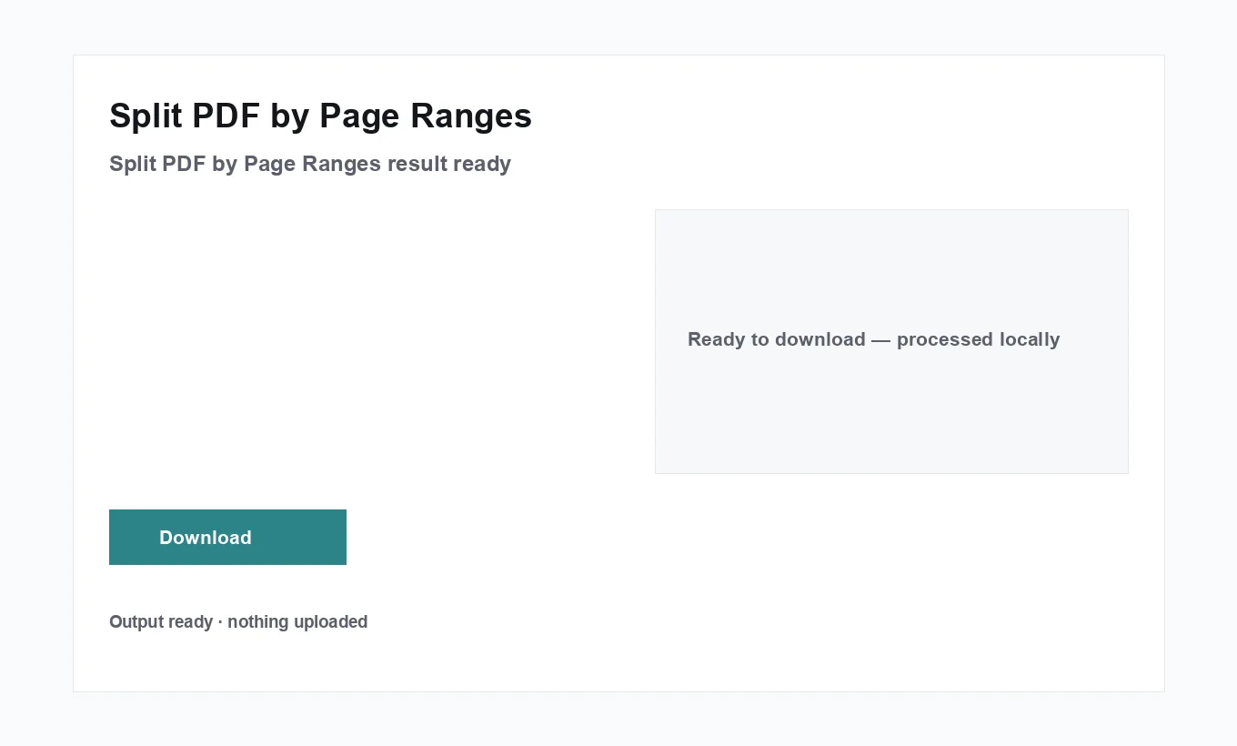 Split PDF by Page Ranges result